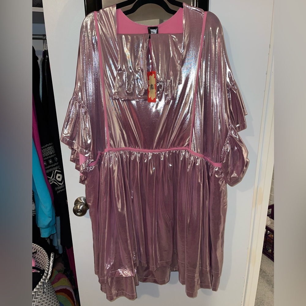 NWT Tamara Malas Dolly Dress With Matching Gloves Metallic Pink Oversized 10/16